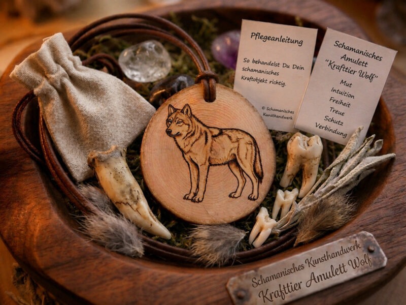 Krafttier Amulett "Wolf" mit Zubehör